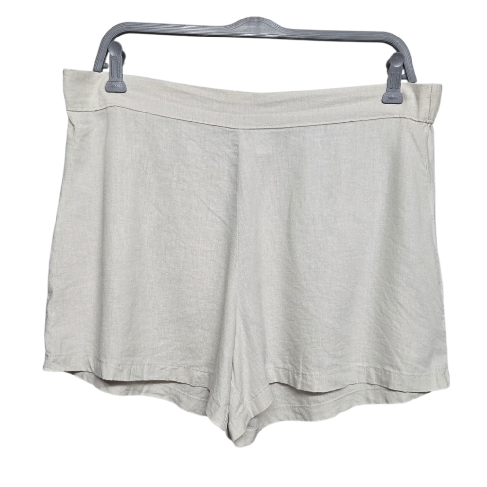 H&M Home Linen Blend High Waist Lightweight Shorts Sz Medium (Runs Big) Cream